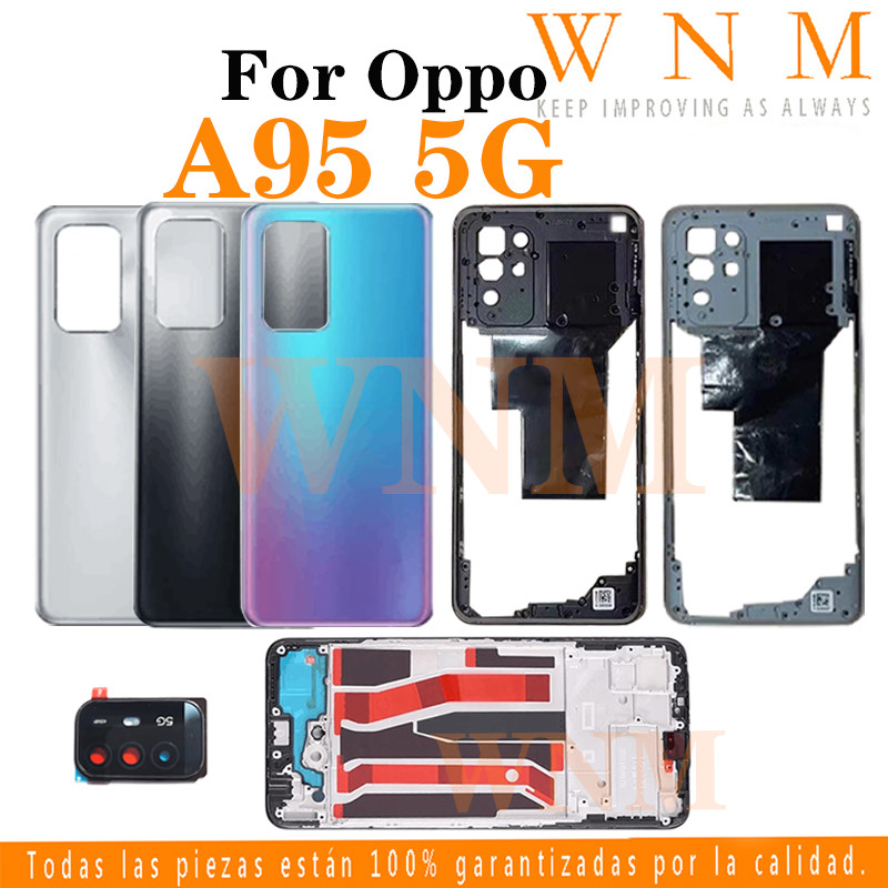 สําหรับ OPPO A95 5G PELM00 LCD กรอบด้านหน้า Bezel ฝาหลังแบตเตอรี่ + กรอบกลาง + อะไหล่กรอบกล้องด้านหลังกรณีที่อยู่อาศัยศูนย์แชสซี + ปุ่ม