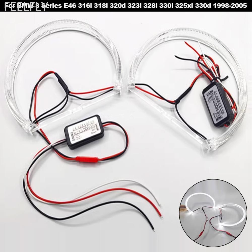 FEELFLY 2 ชิ้นรถ LED Angel Eyes แหวนกลางวัน 131 มม.146 มม.สีขาวสีเหลืองสําหรับ BMW 3 Series E46 316i