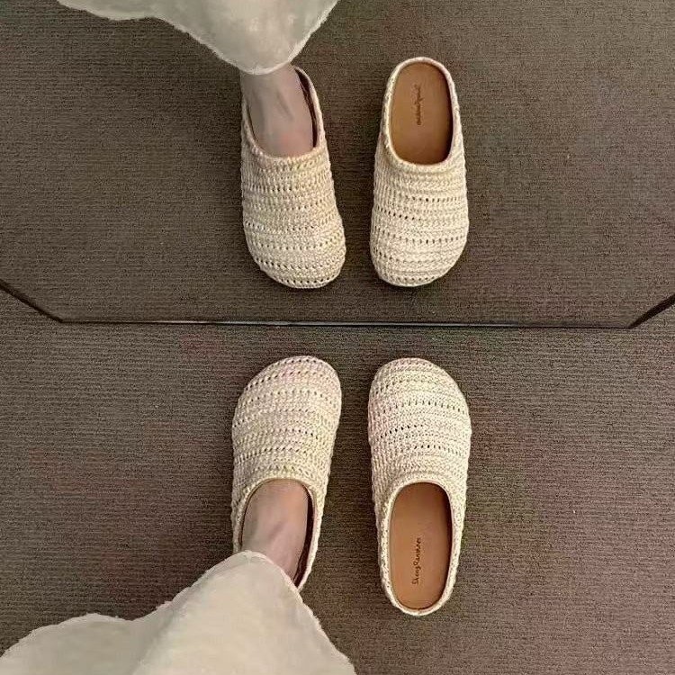 รองเท้าส้นแบนผู้หญิงพื้นนุ่ม ตาข่าย ยาง สวมใส่สบาย หัวกลม