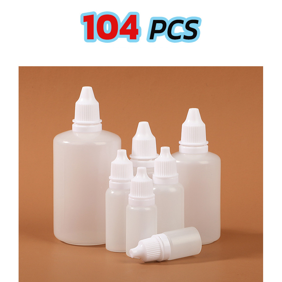 104pcs พร้อมส่ง 3/5/10/15/20/30/50/100ml ขวดบีบหยด ขวดและฝาสีขาว Dropper Bottle ขวดยาหยอดตา วัสดุพลาสติกPE
