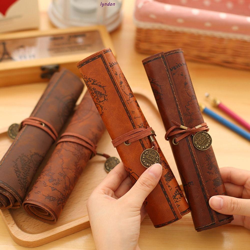 LYNDON Leather Hot Sale Roll Retro Vintage Pen Pencil Case for School