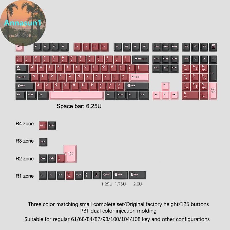 Annasun 126 คีย์ Double Shot Keycap PBT Cherry คีย์บอร์ดเกมสําหรับ MX Keycap GMK67 GMK87 GMK61 คีย์บ