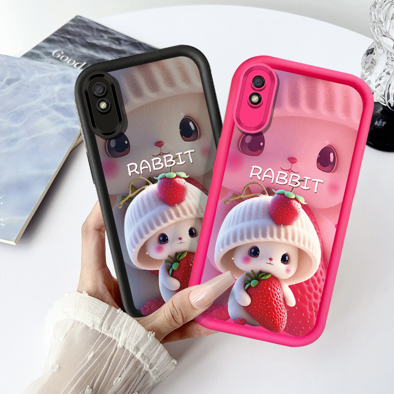 สตรอเบอร์รี่กระต่ายการ์ตูนเคสโทรศัพท์สําหรับRedmi 9A 9I 9C 9T 14C A1 A2 A4 หมายเหตุ 9 Proหมายเหตุ 9S Xiaomi POCO X3 NFC POCO C75 กันกระแทกนุ่มTPUปกหลังปลอก
