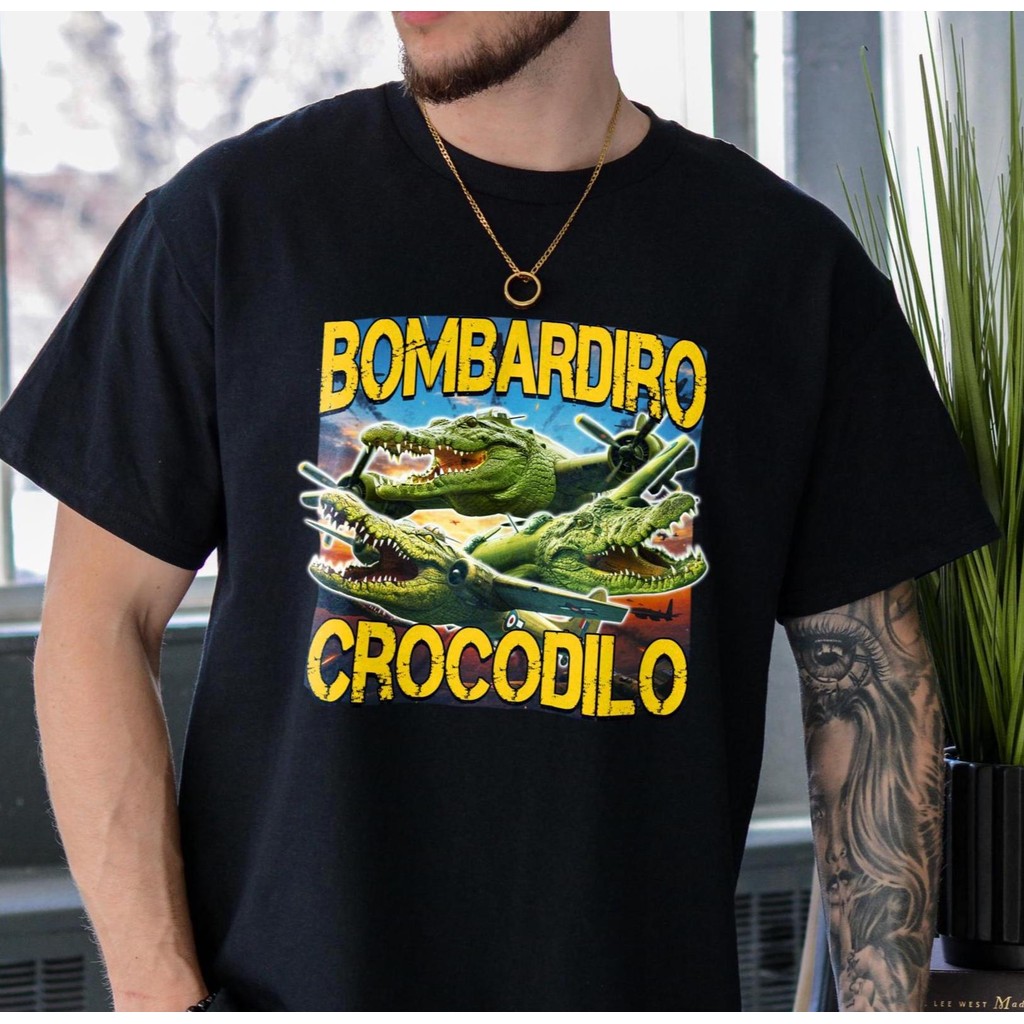 Bombardiro Crocodilo เสื้อยืด Meme เสื้ออิตาเลี่ยน Brainrot Meme เสื้อ Trallalero Lelaki trallà Unis