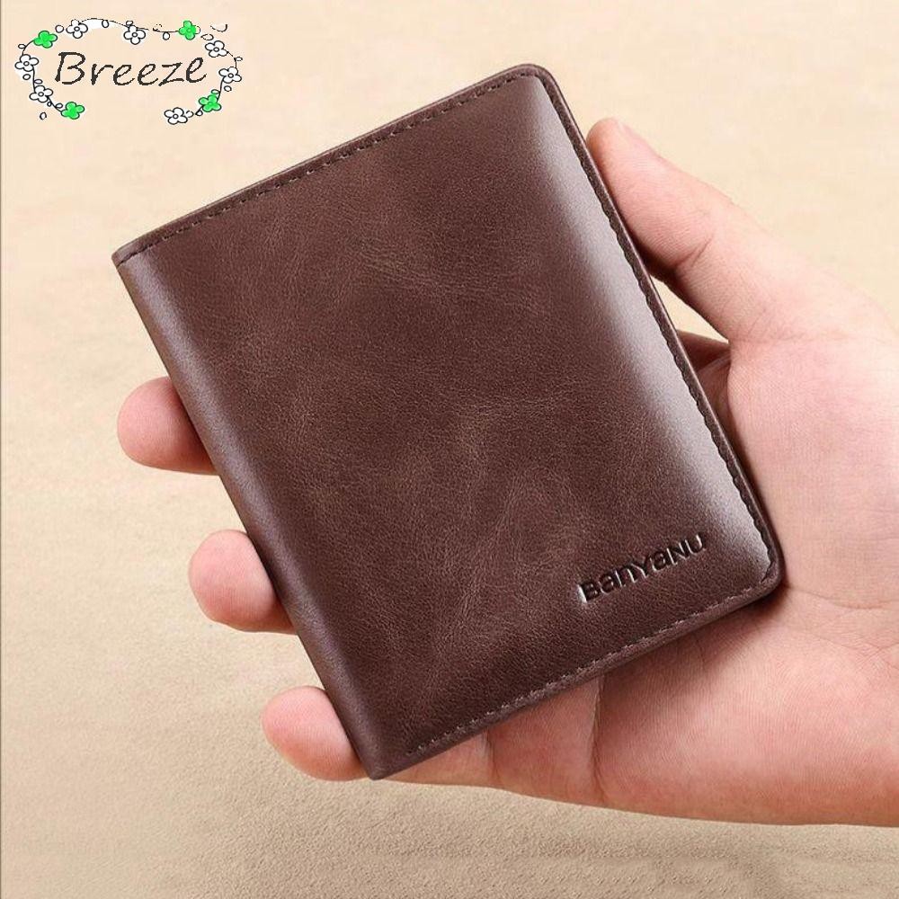 BREEZE Mens Wallet, RFID Leather Short Wallet, Slim Card Holder Men