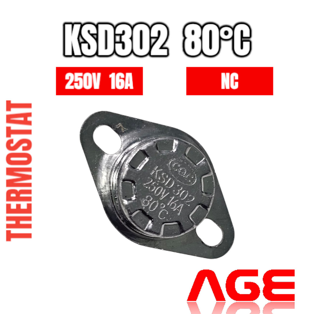 KSD302 เทอร์โมสตัท 250V 16A 80°c (NC Type),KSD302 Thermostat