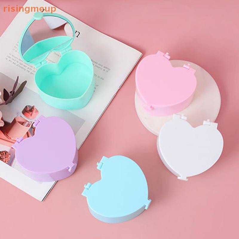 [risingmeup] กล่องเครื่องประดับรูปหัวใจ Pink Girl Heart กล่องเก็บเครื่องประดับเดสก์ท็อปหอพักนักเรียน Love Double Mirror Make Up Organizer กล่องใหม่
