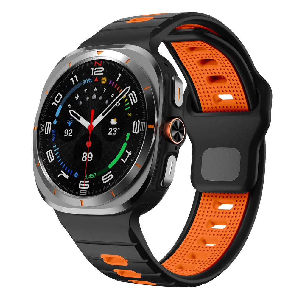 สายรัดซิลิโคนเคสโลหะสําหรับ Samsung Galaxy Watch Ultra 47 มม.ผู้ชายหรูหรา Sport Band Galaxy Ultra2025 ไม่มีช่องว่างสร้อยข้อมือปลายโค้ง