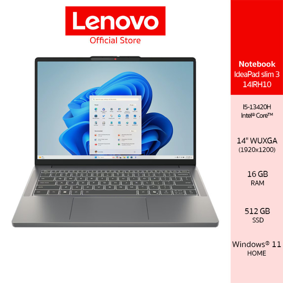 [ผ่อน 0%]Lenovo IdeaPad Slim 3 14IRH10(83K0000FTA)Notebook Intel I5-13420H 16GB SSD 512GB 14 WUXGA