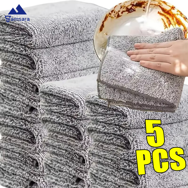 ผ้าทําความสะอาดถ่านไม้ไผ่ 25x25 ซม., ผ้าขนหนูไมโครไฟเบอร์ดูดซับซุปเปอร์สําหรับห้องครัวขจัดคราบน้ํามัน, นํากลับมาใช้ใหม่และไม่เป็นขุยสีเทาผ้าเช็ดจาน