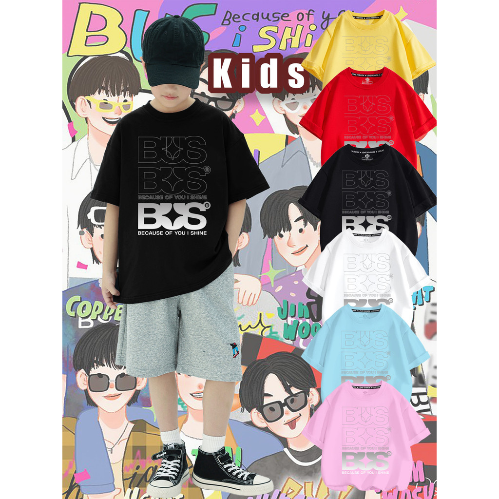 สินค้าจัดส่งไว BUS “Because of you I shine” เสื้อวง for kids เสื้อยืดคอตตอน SIZE100cm-150cm #B02