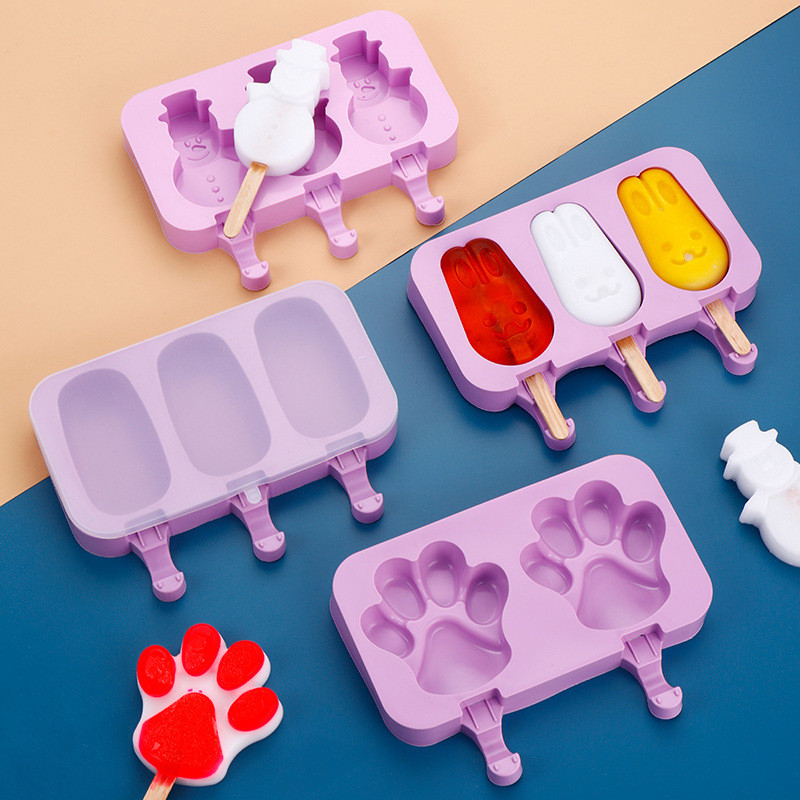 แม่พิมพ์ไอติมซิลิโคน แม่พิมพ์ไอศครีมแท่งรูปการ์ตูนมีฝาปิด แถมฟรี food grade plasticIce cream mold