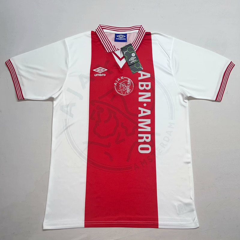 1995-96 สีขาว AJKS Home Vintage Jersey S-XXL ผู้ชายฟุตบอลเสื้อแขนสั้นแห้งเร็วกีฬาฟุตบอลด้านบน AAA