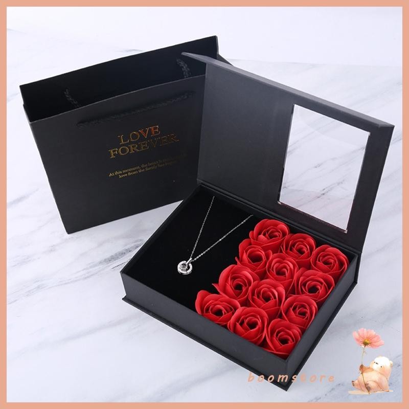 Boom Flower กล่องเครื่องประดับ Rose Flower Christmas Present Pounch สําหรับผู้หญิงวันเกิด