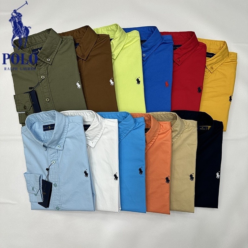 Polo RL Twill เสื้อเชิ้ตผู้ชายเสื้อเชิ้ตแขนยาวธุรกิจเสื้อเชิ้ตแขนยาวผ้าฝ้ายแท้เสื้อเชิ้ตแขนยาวเสื้อเชิ้ตสีทึบเสื้อโปโล