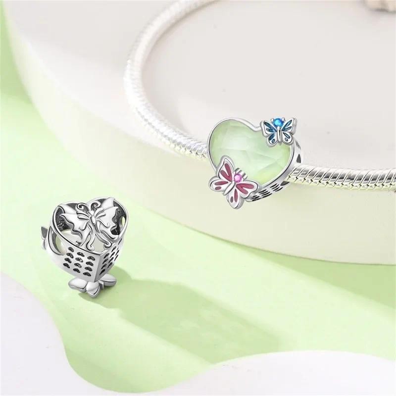 925 เงินสเตอร์ลิงคลาสสิกผีเสื้อสีม่วงรูปหัวใจ Lotus Angel จี้ Charms ลูกปัด Fit 4 มม.รู diemare สร้อยข้อมือเครื่องประดับ - รูปที่ 5