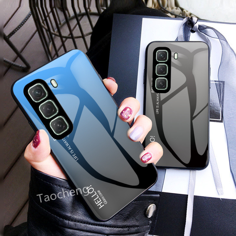ปลอกสําหรับ Infinix Hot 60 50 i Pro + Plus Hot50Pro + 4G 5G 2024 กระจกนิรภัยบางเฉียบเคสโทรศัพท์กรอบซิลิโคนแฟชั่นไล่โทนสีปลอกกันกระแทกฝาหลัง