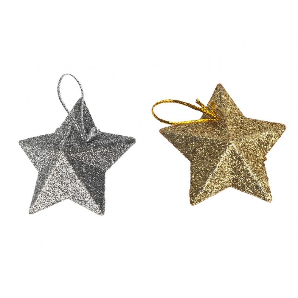 Merry Christmas Hangings เครื่องประดับตกแต่งต้นคริสต์มาสดาวสีทองขนาดเล็ก (แพ็ค 6 ชิ้น)