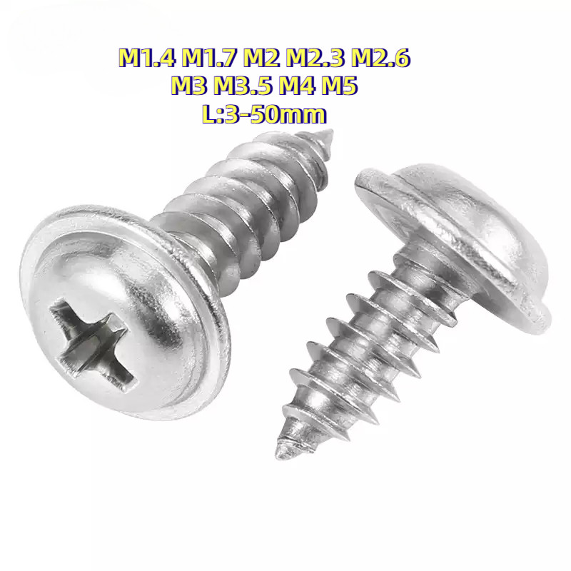 [xzm-LY-w]Pan Head Washer  /น็อต สกรู หัวกลม ติดแหวน แฉก JPW+ สเตนเลส 304 เกลียวปล่อย M1.4M1.7 M2M2.3 M2.6 M3M3.5 M4M5