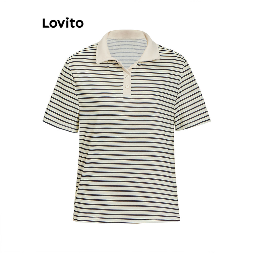 Lovito เสื้อยืดผู้หญิง ลายทาง คัลเลอร์บล็อก สไตล์ลำลอง LNE67072