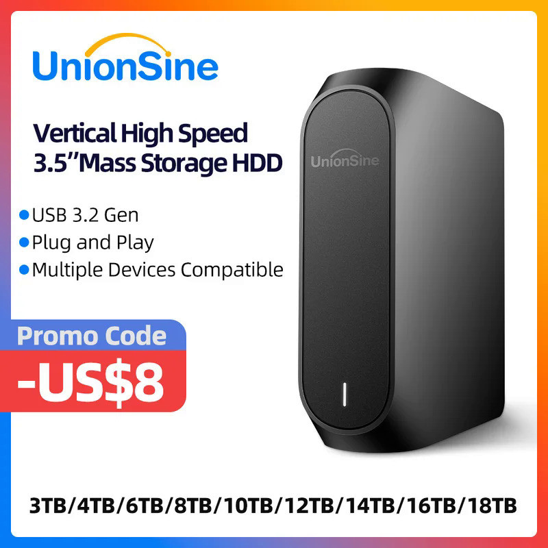 UnionSine 4TB 8TB 10TB 12TB 16TB 18TB 3.5"USB 3.2Gen External Hard Disk HDD Compatible Desktop/Lapto