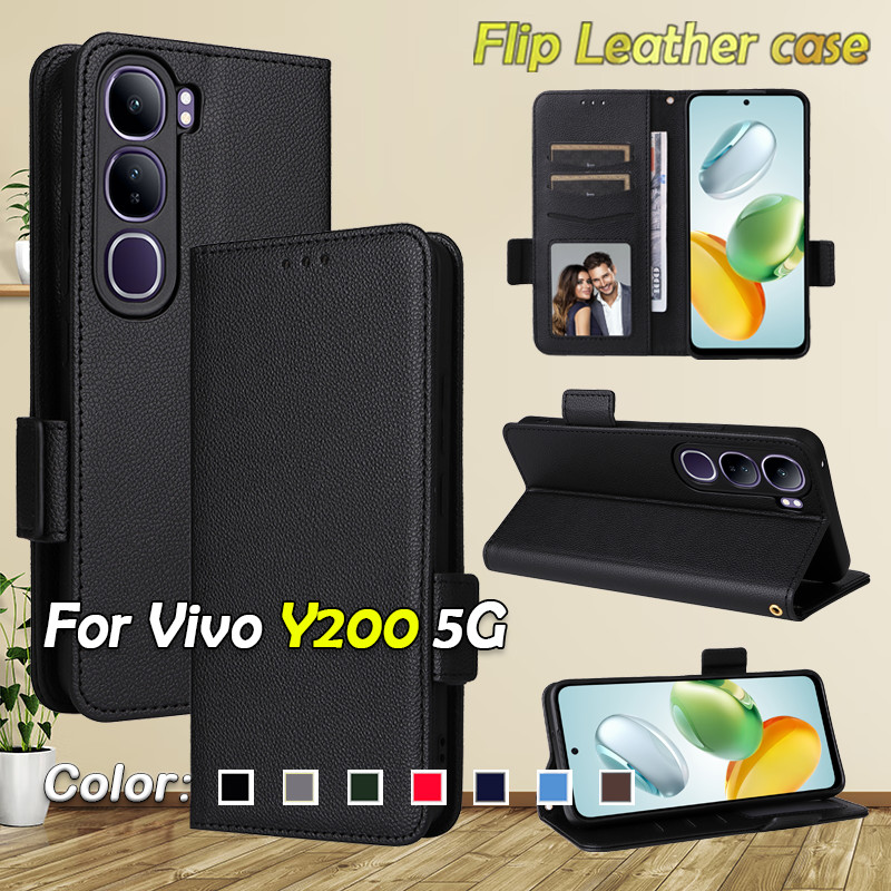 สําหรับvivo Y200 5G VivoY200 Vivo Y100 4G 5Gพลิกหนังโทรศัพท์กรณีช่องใส่การ์ดกระเป๋าสตางค์วงเล็บปลอกกันกระแทกป้องกันกรณีฝาครอบ