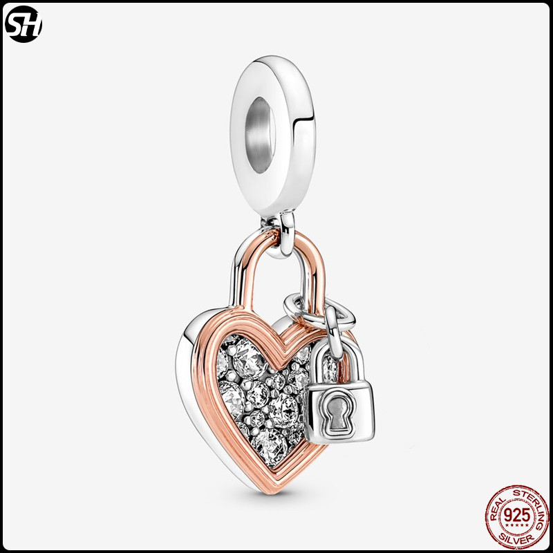 2024 ใหม่ S925 เงินสเตอร์ลิงจี้ Love ล็อค Fit Pandora Charms สร้อยข้อมือผู้หญิง DIY เครื่องประดับลูกปัดจี้ของขวัญวันเกิด