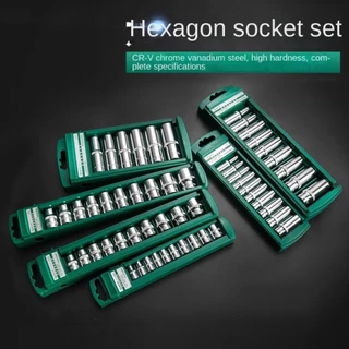 LONFY ชุดประแจ Hex Socket 1/4 3/8 1/2 ซ็อกเก็ตลึก Chrome Vanadium Steel เครื่องมือวงล้อยาวสั้นพร้อมตัวยึด