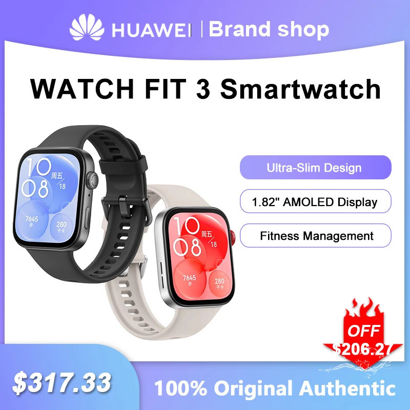 HUAWEI WATCH Fit 3 smartwatch 1.82 "AMOLED Display ULTRA-Slim Design สร้อยข้อมือกีฬา All-Round Fitne