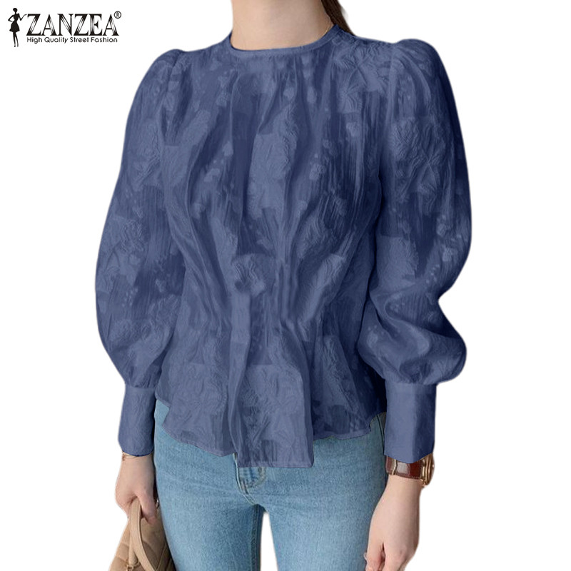 Zanzea เสื้อเบลาส์แขนยาวคอกลมลําลองสไตล์เกาหลีสําหรับผู้หญิง