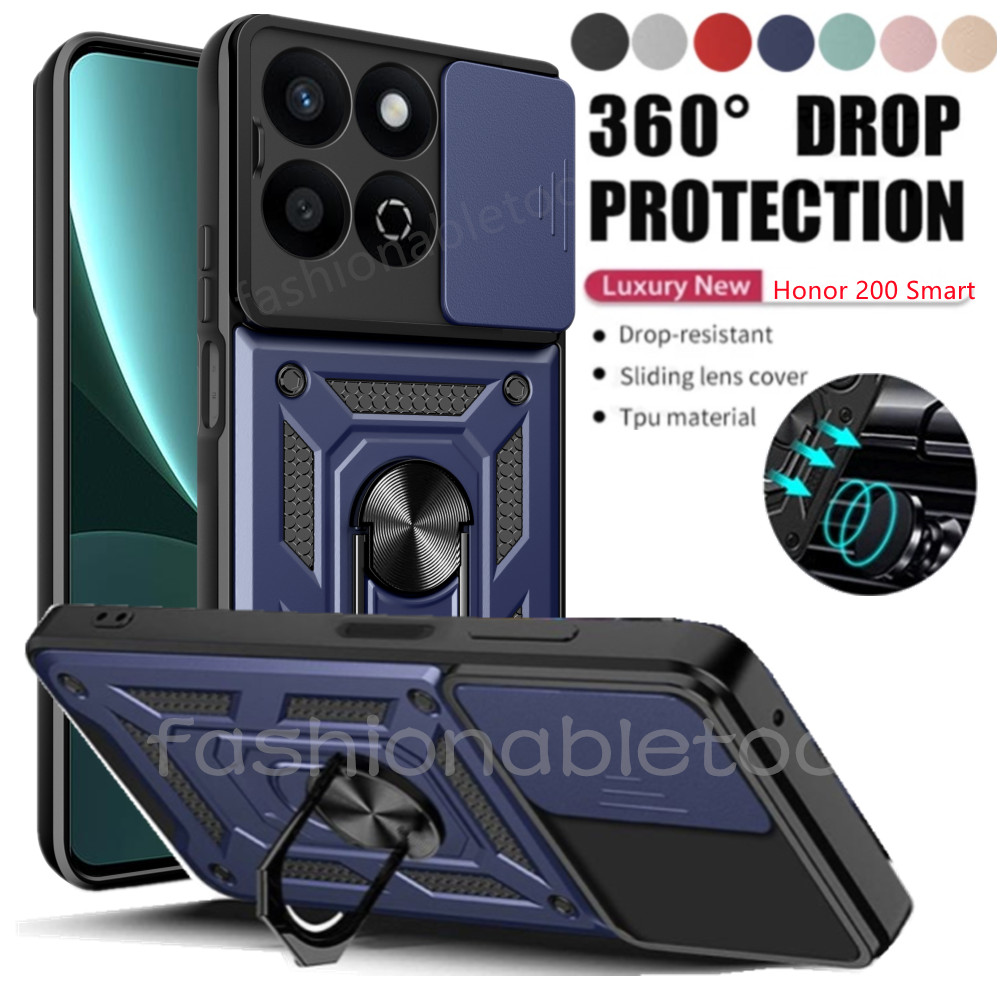 ปลอกสําหรับ Huawei Honor 200 Smart pro Lite 200Smart Honor200Smart Honor200pro Honor200Lite กันกระแทกเคสโทรศัพท์เกราะแหวนวงเล็บ Stent Push กล้องเลนส์ป้องกันปกหลัง