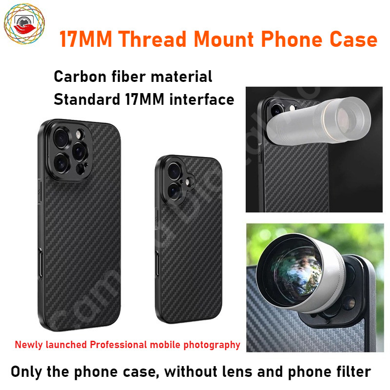 Carbon Fibre 17MM Thread Mount เคสโทรศัพท์สําหรับ IPhone 16/15 Pro Max Plus ปกป้องเคสโทรศัพท์สําหรับ Ulanzi Apexel เลนส์โทรศัพท์