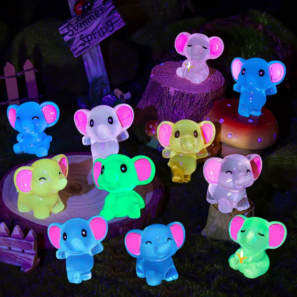 10/20/50pcs Mini Luminous เรซิ่น Love Elephant เรืองแสงใน Dark Miniature เครื่องประดับช้างเล็กๆสําหรับ Garden Dollhouse