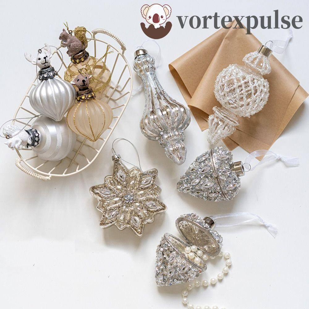 Vortexpulse จี้ต้นคริสต์มาส,แก้วเกล็ดหิมะแขวนเครื่องประดับ,DIY Elk Shining Sliver Xmas จี้ตกแต่งบ้าน