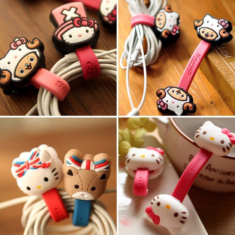 Kt การ์ตูนซิลิโคนหูฟัง Winding Hub Data Cable Finisher Girl Mini Cable Tape Reel Cable Tape