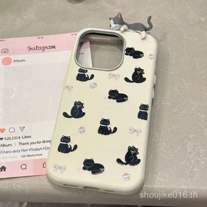 ลายหนังแมวสามมิติภาพประกอบ iphone16เคส iPhone 11/12/13/14 /xs น่ารัก15PLUS หญิง d458