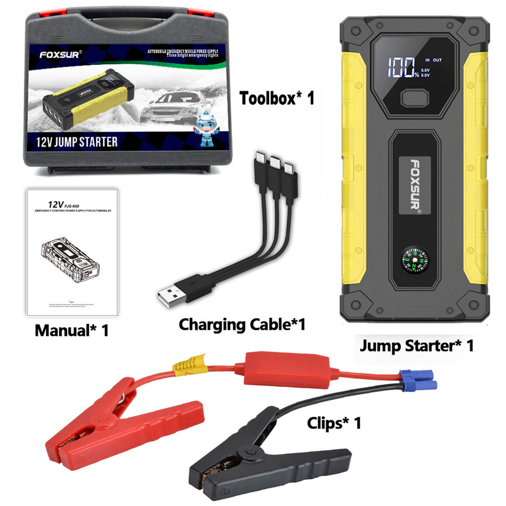 FOXSUR Jump Starter แบตเตอรี่รถยนต์ 12V Jump Starter แบบพกพา Pow