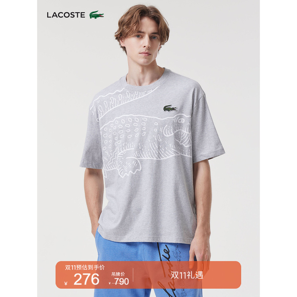 พร้อมสต็อก lac อินเทรนด์ All-Match พิมพ์ผ้าฝ้ายแท้หลวมรอบคอแขนสั้นเสื้อยืด Col