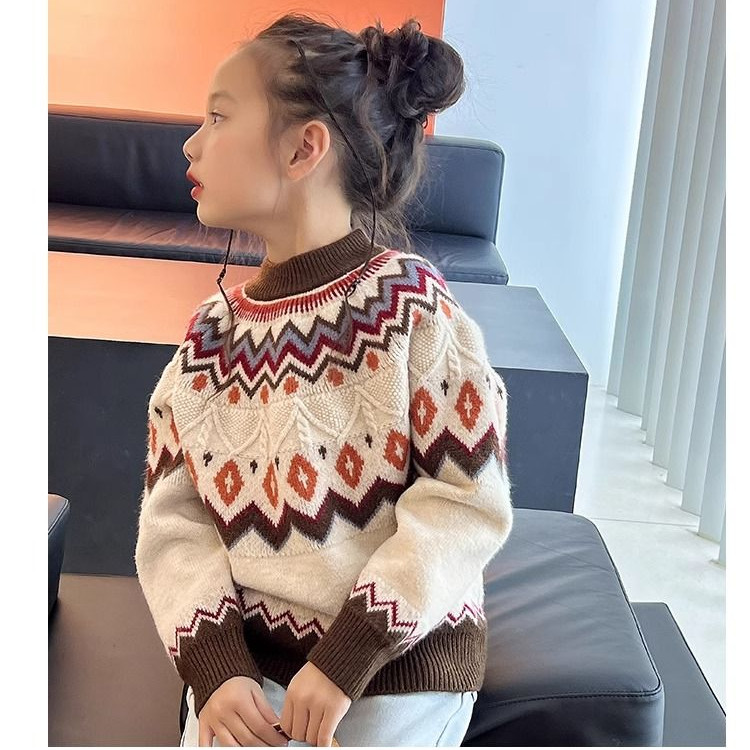 เสื้อผ้าเด็กผู้หญิงเสื้อกันหนาวเสื้อกันหนาวเด็กเสื้อสเวตเตอร์ jacquard bottoming หนาสำหรับเด็กผู้หญิง