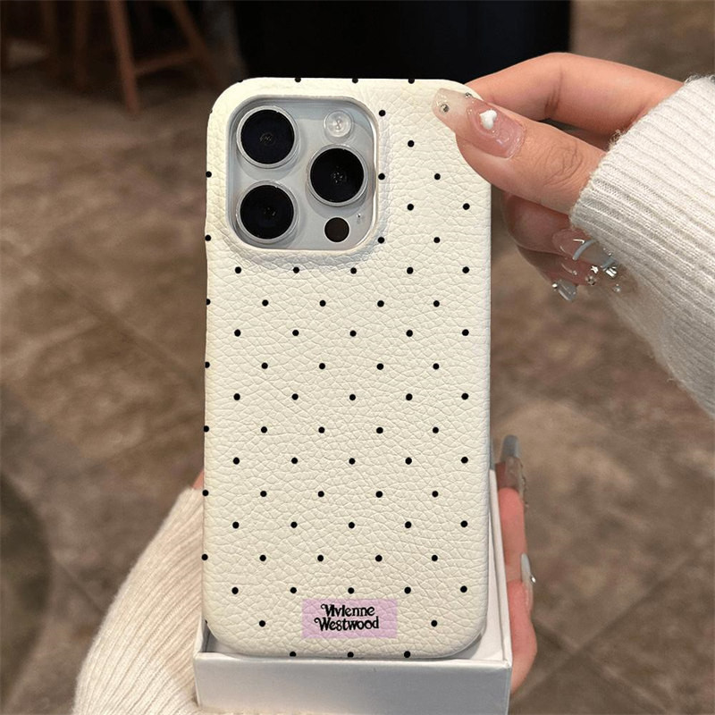 Label English Polka Dot เหมาะสําหรับ 16promax iPhone15 Leather Pattern 14 Matte 13/12/11 M5PN