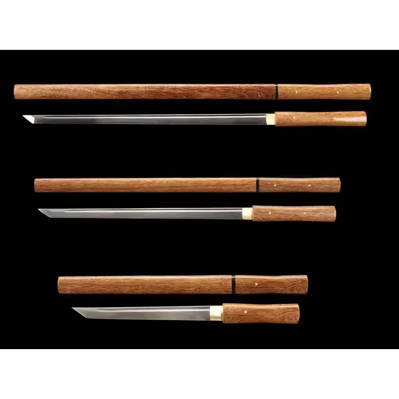 Set of 3 Traditional Chinese Kungfu Wushu Swords, Real Handmade Steel Blade, with Wood Stand, Unshar