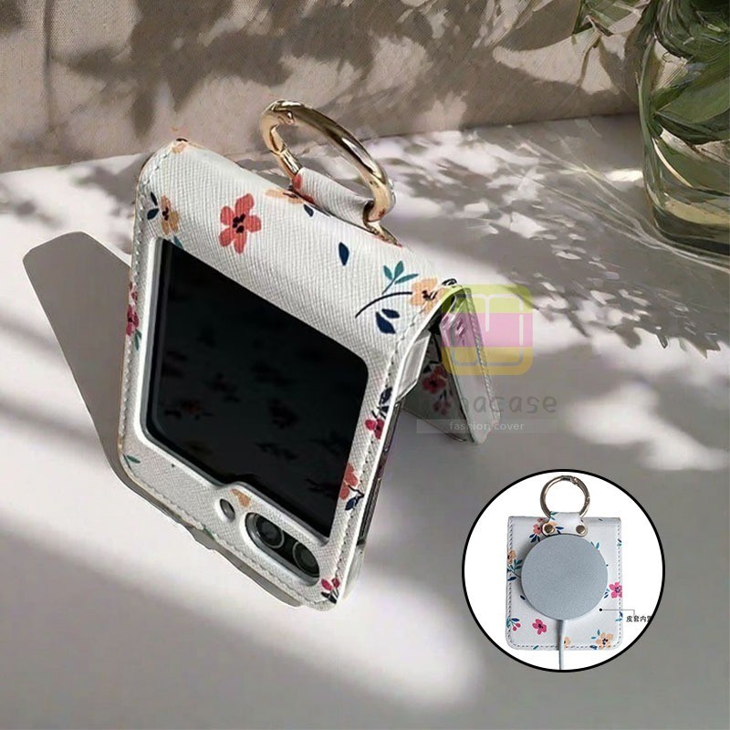 All-in-one แม่เหล็กสดดอกไม้ขนาดเล็กแหวนหัวเข็มขัดเคสโทรศัพท์ Samsung Galaxy Z Flip 6 Z Flip 5 Z Flip 4 Z Flip 3 PC Hard ปลอกกันกระแทก Flip6 Flip5