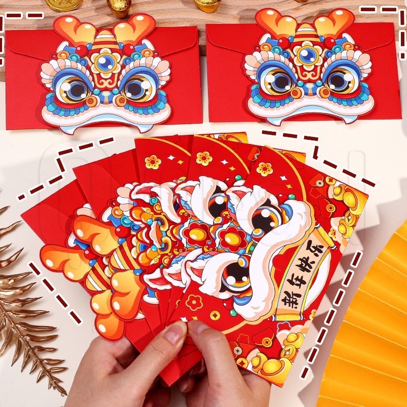 4/6 ชิ้น 2025 ตรุษจีน Awakening Lion Red Envelopes - ของขวัญอวยพรเทศกาลฤดูใบไม้ผลิ - การ์ตูนแพ็คเก็ตสีแดง - กระเป๋าเงินปีงู - กระเป๋าเงินนําโชค