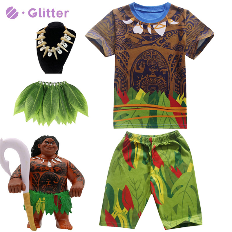 2024 ใหม่ โมอาน่า เมา เสื้อยืดกางเกงขาสั้นสร้อยคอใบชุด เทโรโน สําหรับเด็กเด็กฤดูร้อนฮาโลวีน งานสังสรรค์ ﻿ชุดคอสเพล