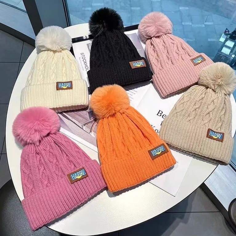 หมวก หมวกบักเก็ต ผ้าถัก แบบนิ่ม สีพื้น ให้ความอบอุ่น หมวกบีนนี่ แฟชั่นฤดูหนาว สําหรับผู้หญิง ยืดได้เยอะ