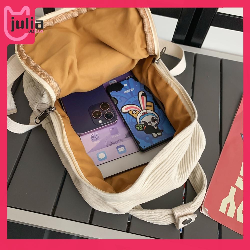 [Julia1.th] กระเป๋าถือผู้หญิงทุกวันสีทึบ Casual Knapsack Corduroy สําหรับสาววัยรุ่นเด็ก