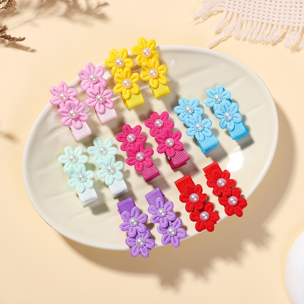 2 ชิ้น/เซ็ตหวานผ้าดอกไม้เลียนแบบมุกกิ๊บสําหรับสาว Y2K Hairpins เด็กอุปกรณ์เสริมผมเด็ก Headwear Party ของขวัญ
