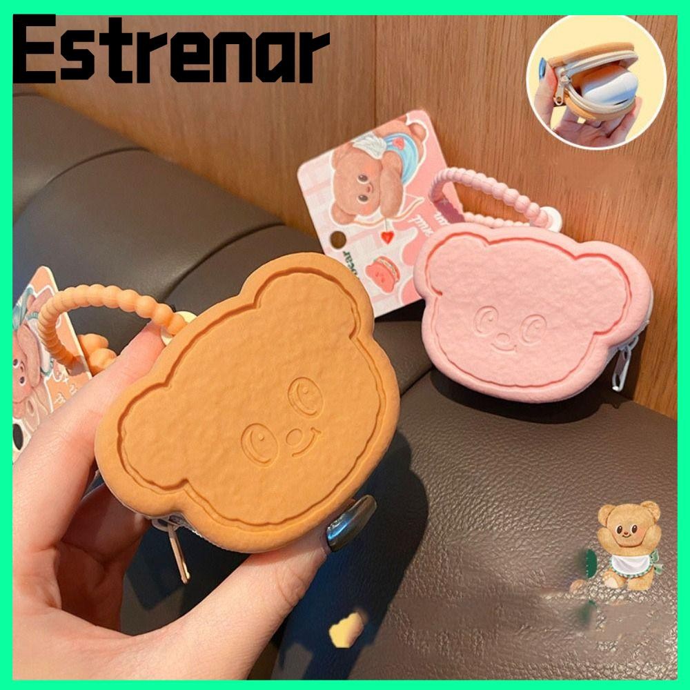 กระเป๋าใส่เหรียญหมีเนย ESTRENAR จี้พวงกุญแจหมีแบบพกพาสร้างสรรค์ พวงกุญแจหมีเนย กระเป๋าใส่หูฟังการ์ตูน