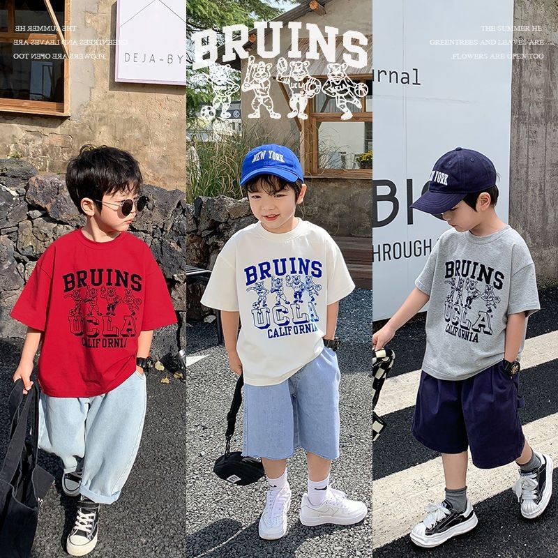 (จัดส่งตลอด 24 ชั่วโมง)เสื้อกีฬาบาสเก็ตบอล ผ้าฝ้ายแท้ พิมพ์ลายการ์ตูนสัตว์ แฟชั่นฤดูร้อน สําหรับเด็ก (3-14 ปี)