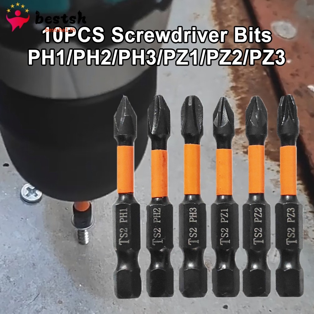 จัดส่งที่รวดเร็ว 10 ชิ้น Driver Bits Heavy Duty 50 มม.ยาว 1/4in Cross ไขควง Bits ชุด PH2 สําหรับ PZ2